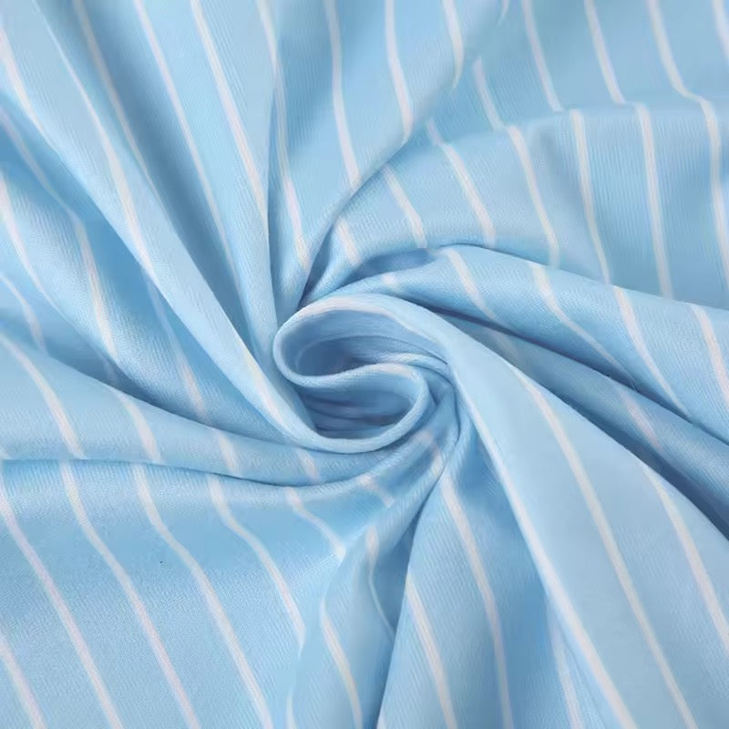 Short Sleeve Striped Button Up Shirt - Baby Blue