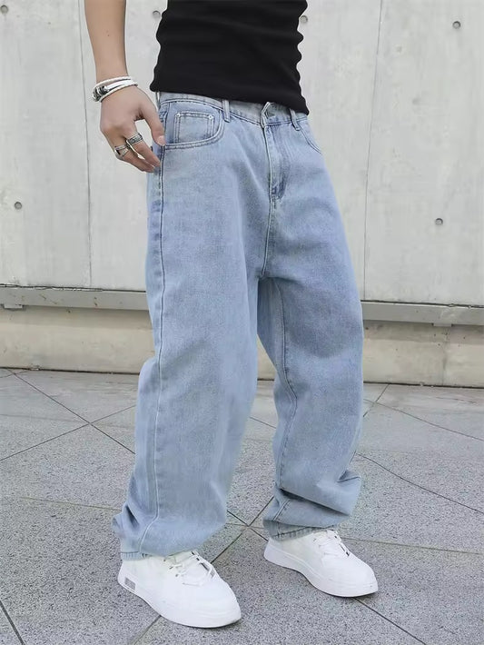Straight Loose Denim Jeans - Light Blue