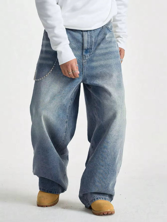 Wide Leg Brushed Denim Jeans - Soft Blue